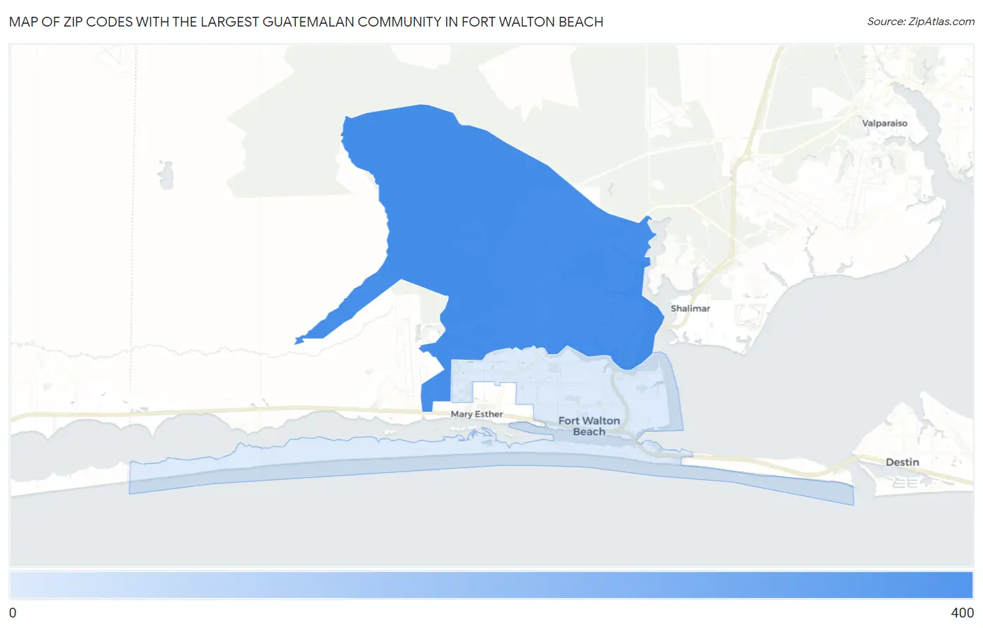 Zip Codes with the Largest Guatemalan Community in Fort Walton Beach Map