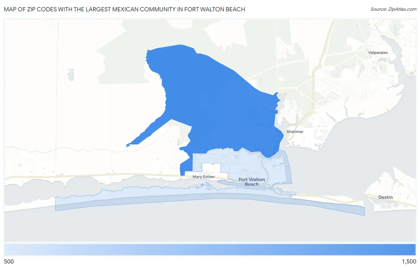 Zip Codes with the Largest Mexican Community in Fort Walton Beach Map
