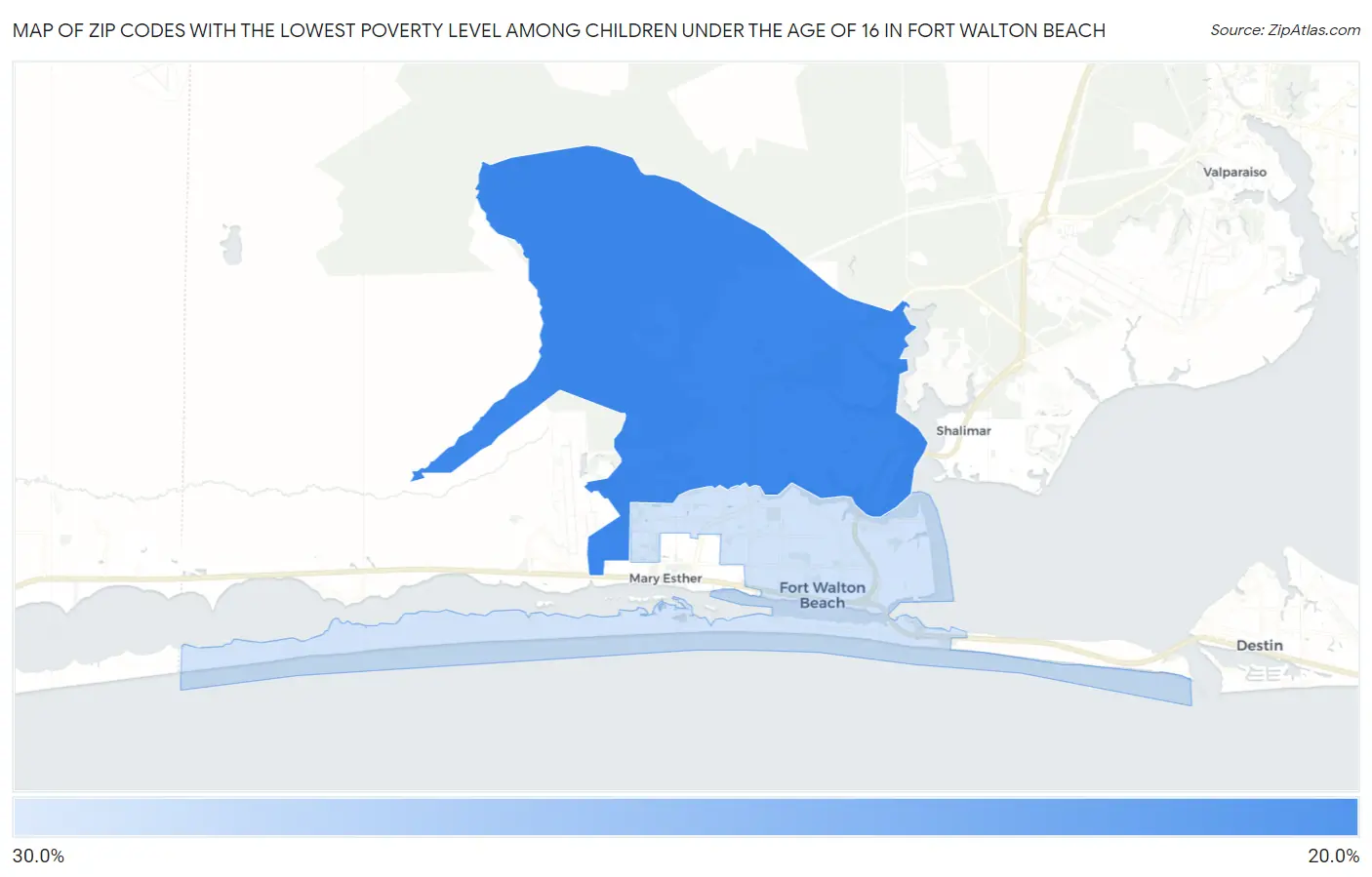 Zip Codes with the Lowest Poverty Level Among Children Under the Age of 16 in Fort Walton Beach Map