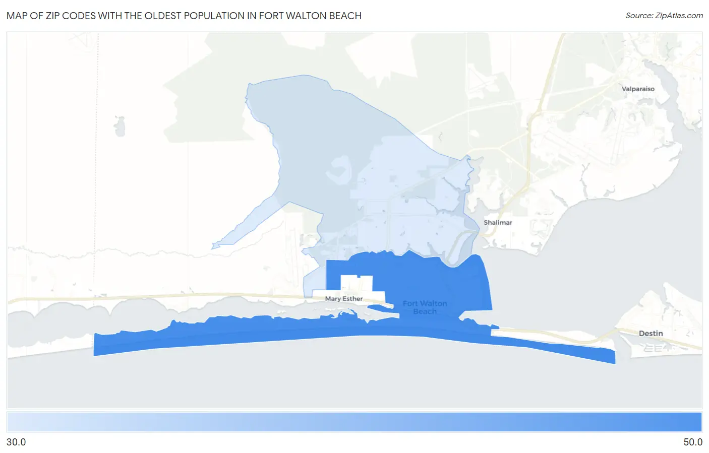 Zip Codes with the Oldest Population in Fort Walton Beach Map