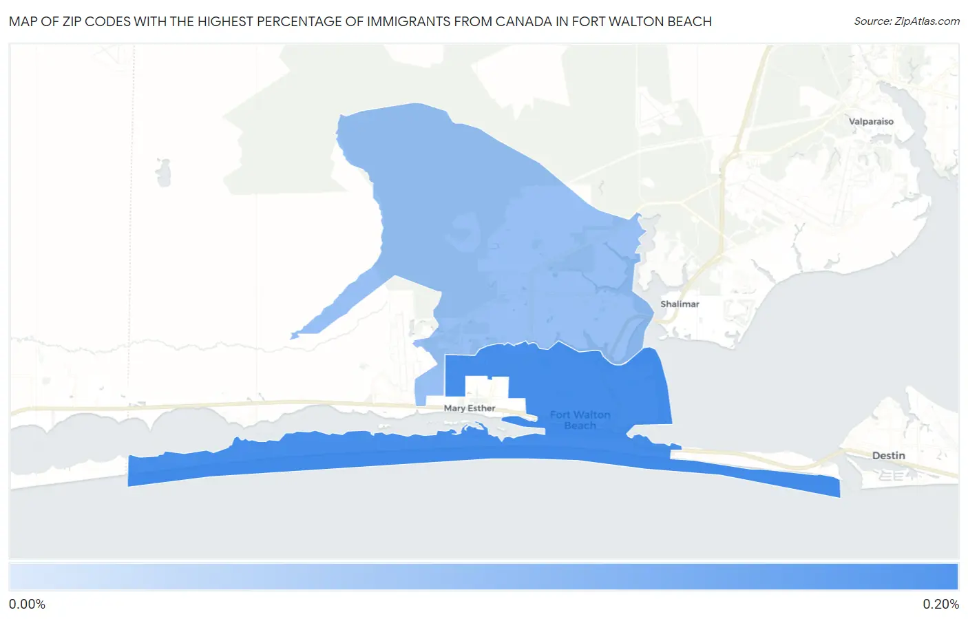 Zip Codes with the Highest Percentage of Immigrants from Canada in Fort Walton Beach Map
