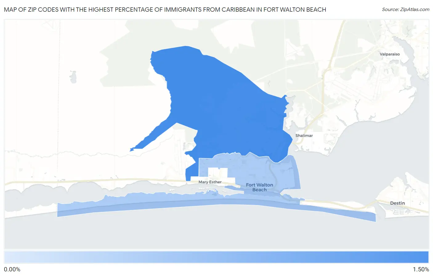 Zip Codes with the Highest Percentage of Immigrants from Caribbean in Fort Walton Beach Map