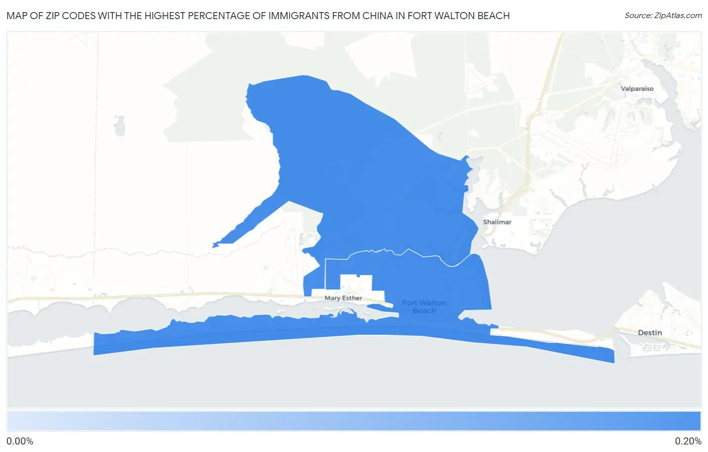 Zip Codes with the Highest Percentage of Immigrants from China in Fort Walton Beach Map