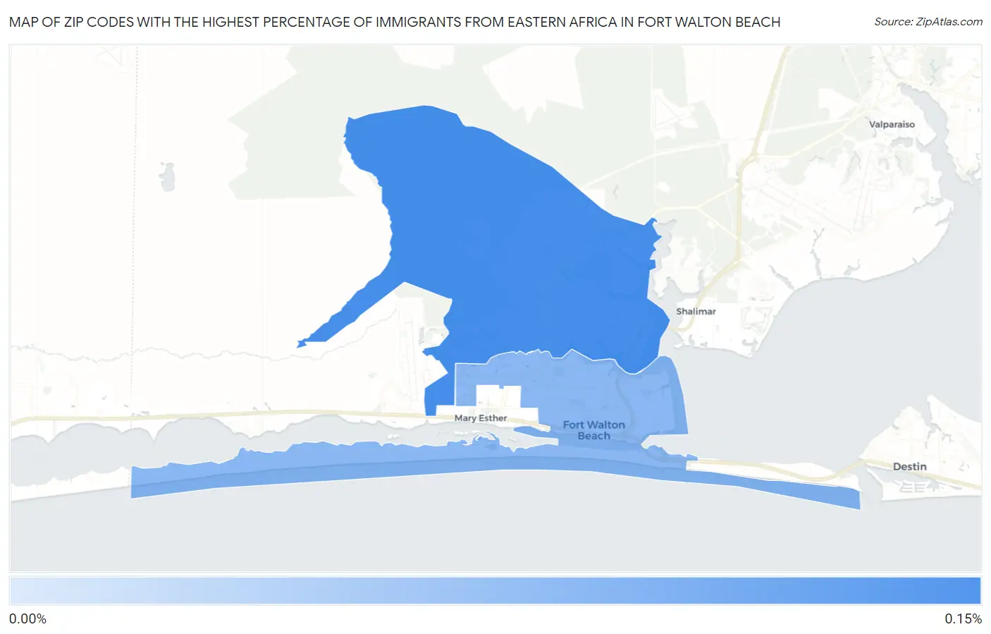 Zip Codes with the Highest Percentage of Immigrants from Eastern Africa in Fort Walton Beach Map