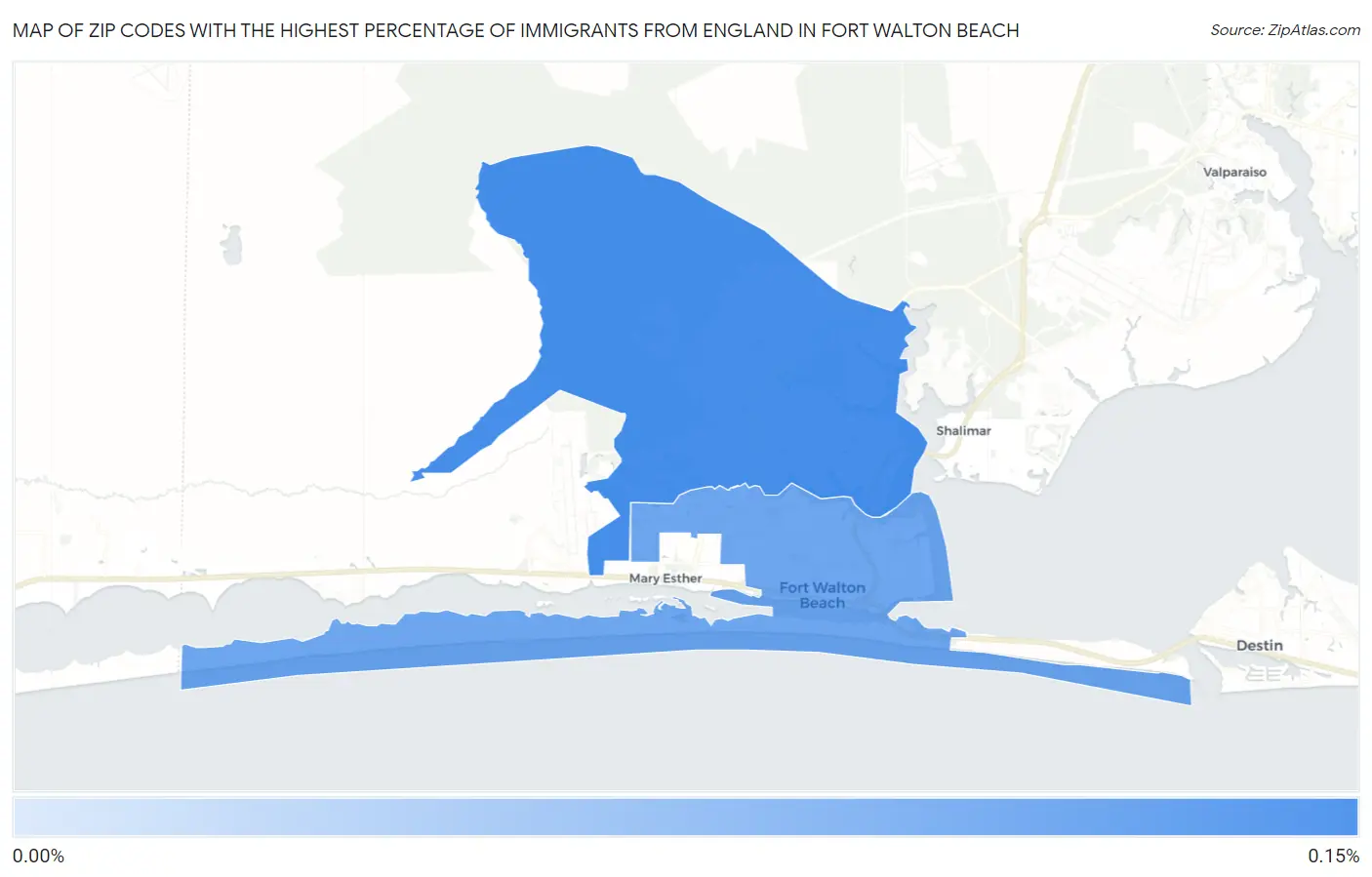 Zip Codes with the Highest Percentage of Immigrants from England in Fort Walton Beach Map