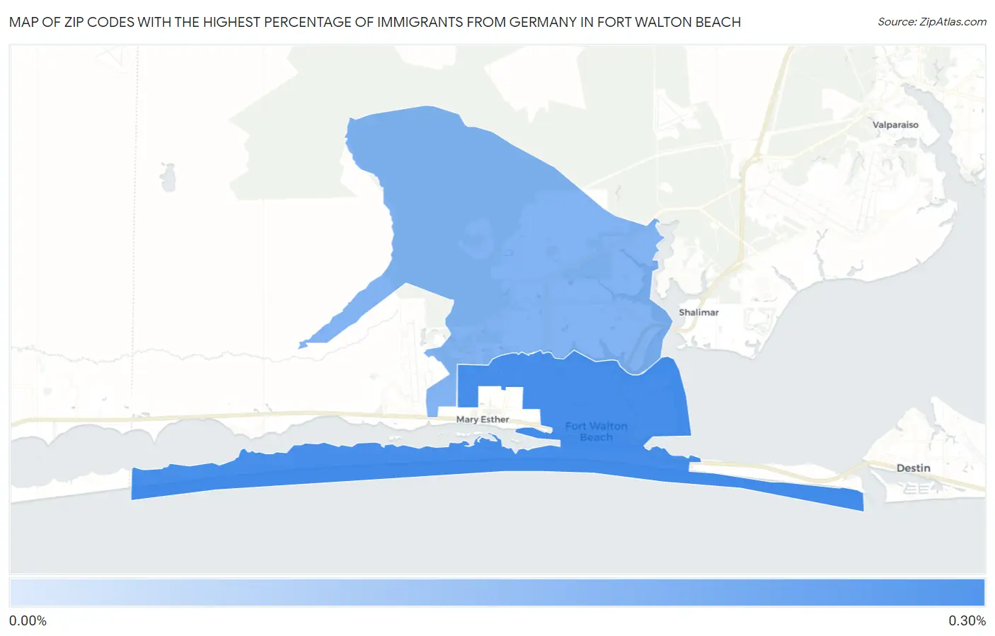 Zip Codes with the Highest Percentage of Immigrants from Germany in Fort Walton Beach Map