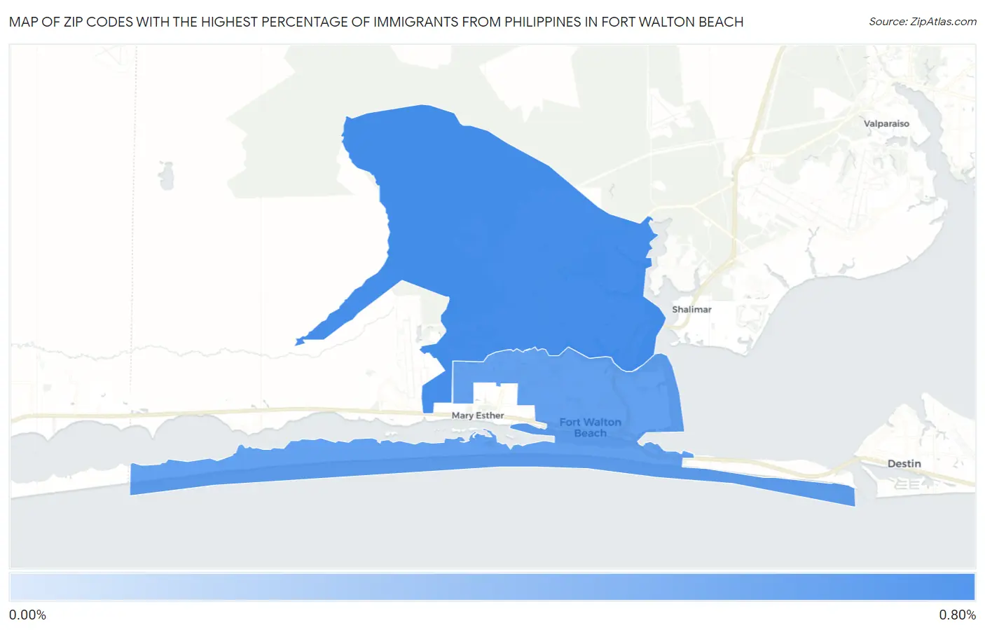 Zip Codes with the Highest Percentage of Immigrants from Philippines in Fort Walton Beach Map