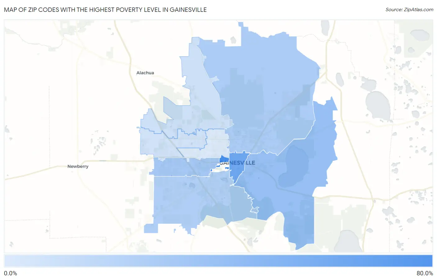 Zip Codes with the Highest Poverty Level in Gainesville Map