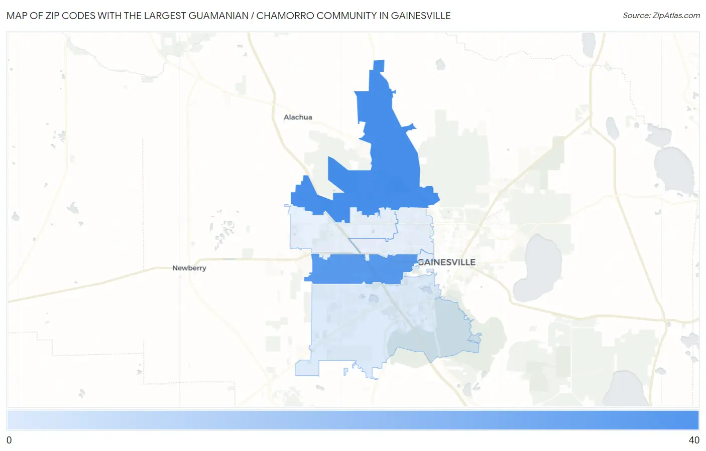Zip Codes with the Largest Guamanian / Chamorro Community in Gainesville Map
