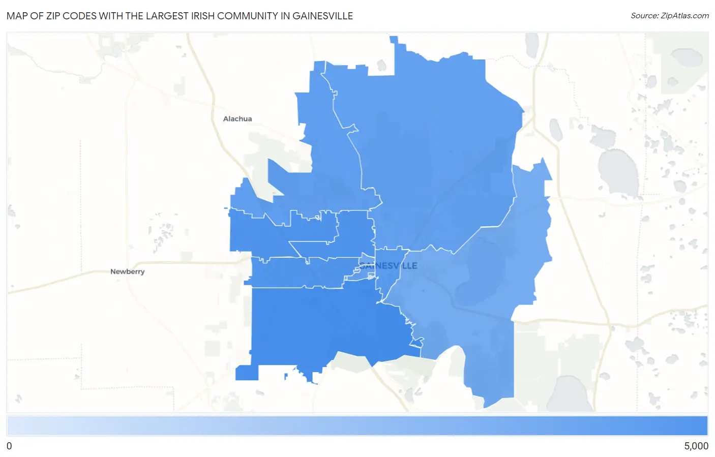 Zip Codes with the Largest Irish Community in Gainesville Map