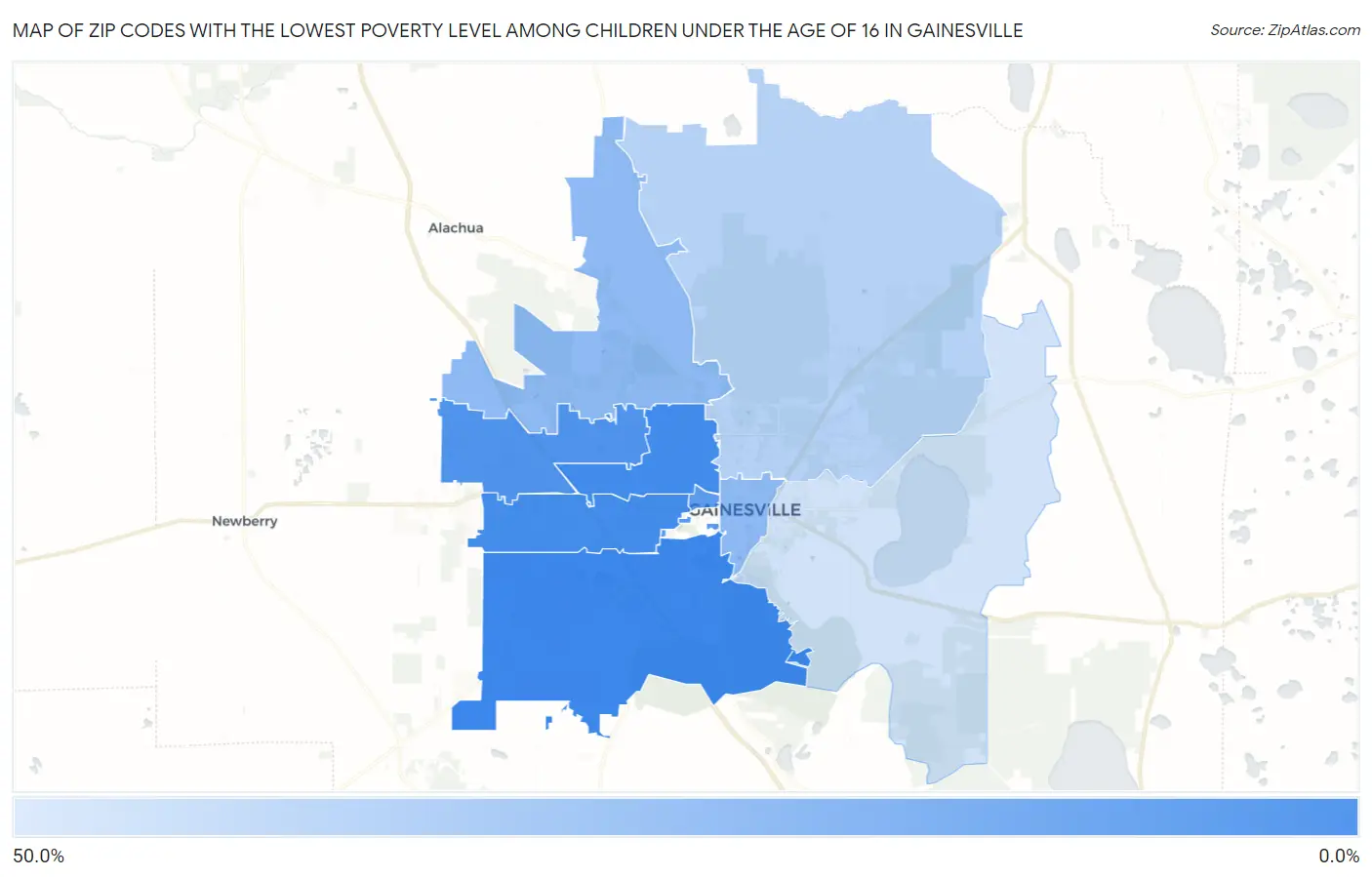 Zip Codes with the Lowest Poverty Level Among Children Under the Age of 16 in Gainesville Map