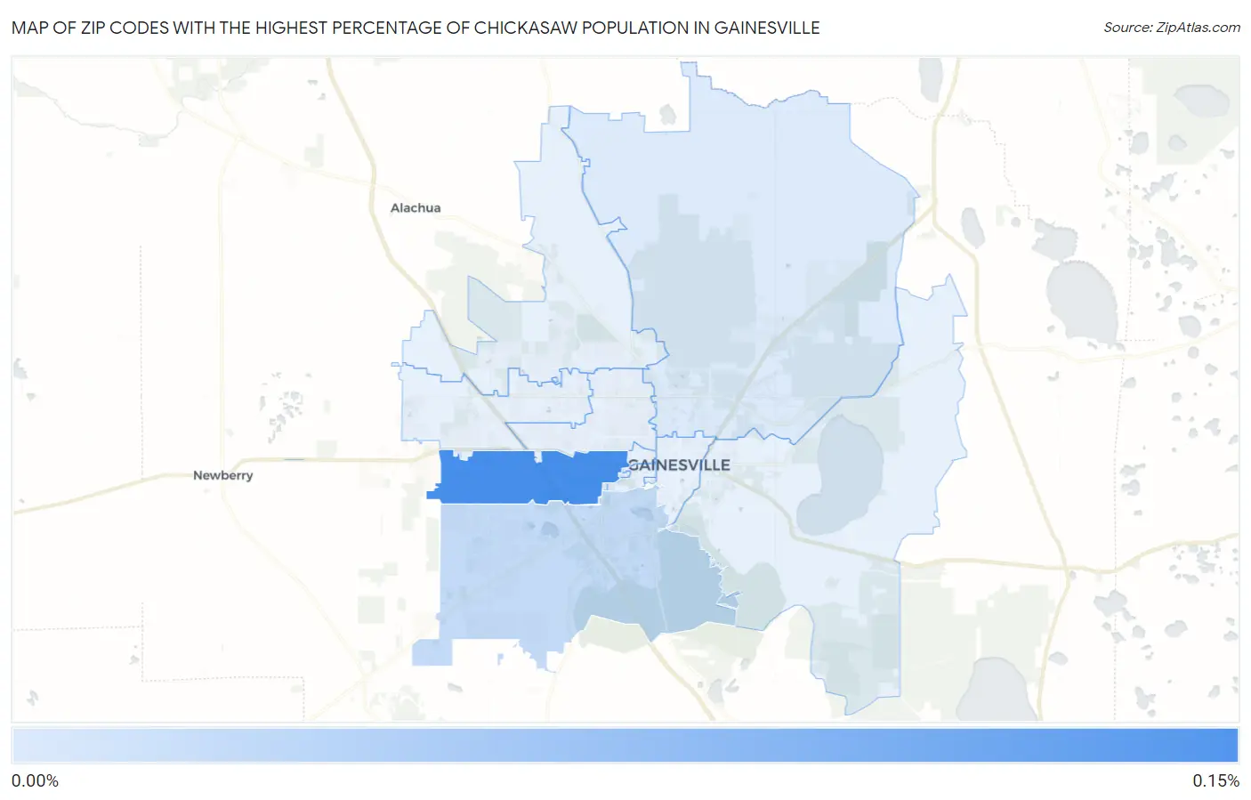 Zip Codes with the Highest Percentage of Chickasaw Population in Gainesville Map