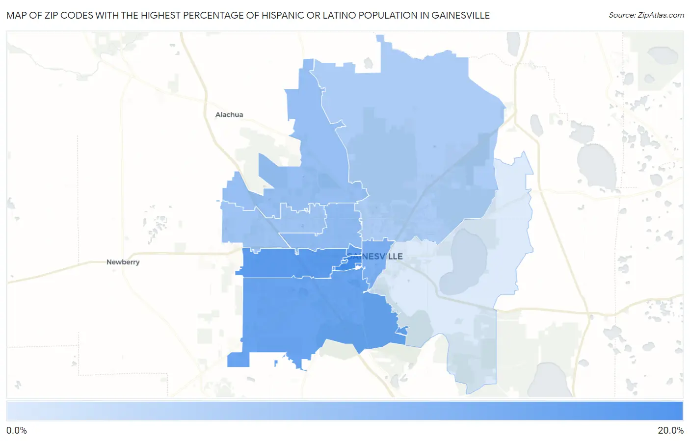Zip Codes with the Highest Percentage of Hispanic or Latino Population in Gainesville Map