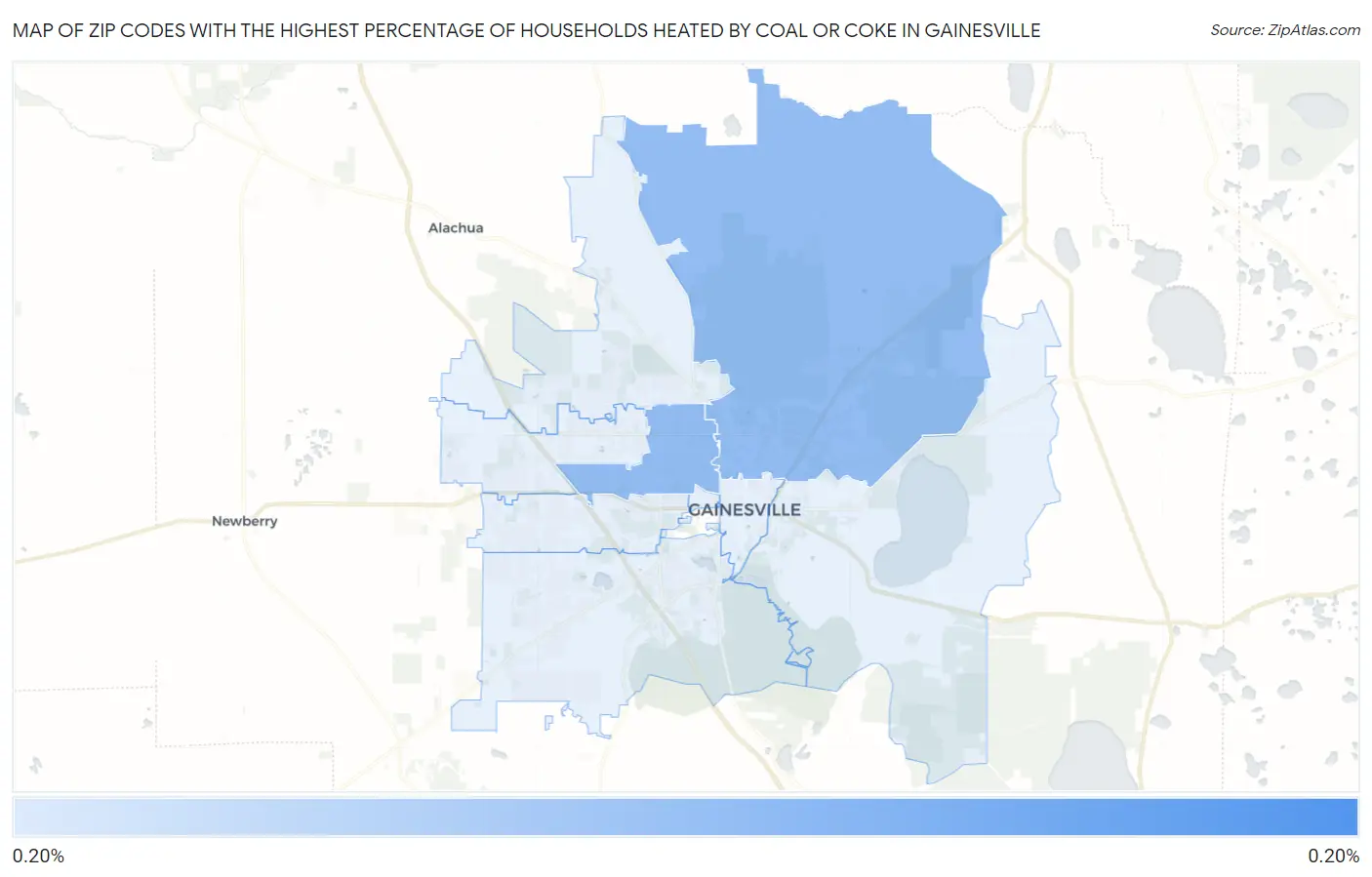 Zip Codes with the Highest Percentage of Households Heated by Coal or Coke in Gainesville Map
