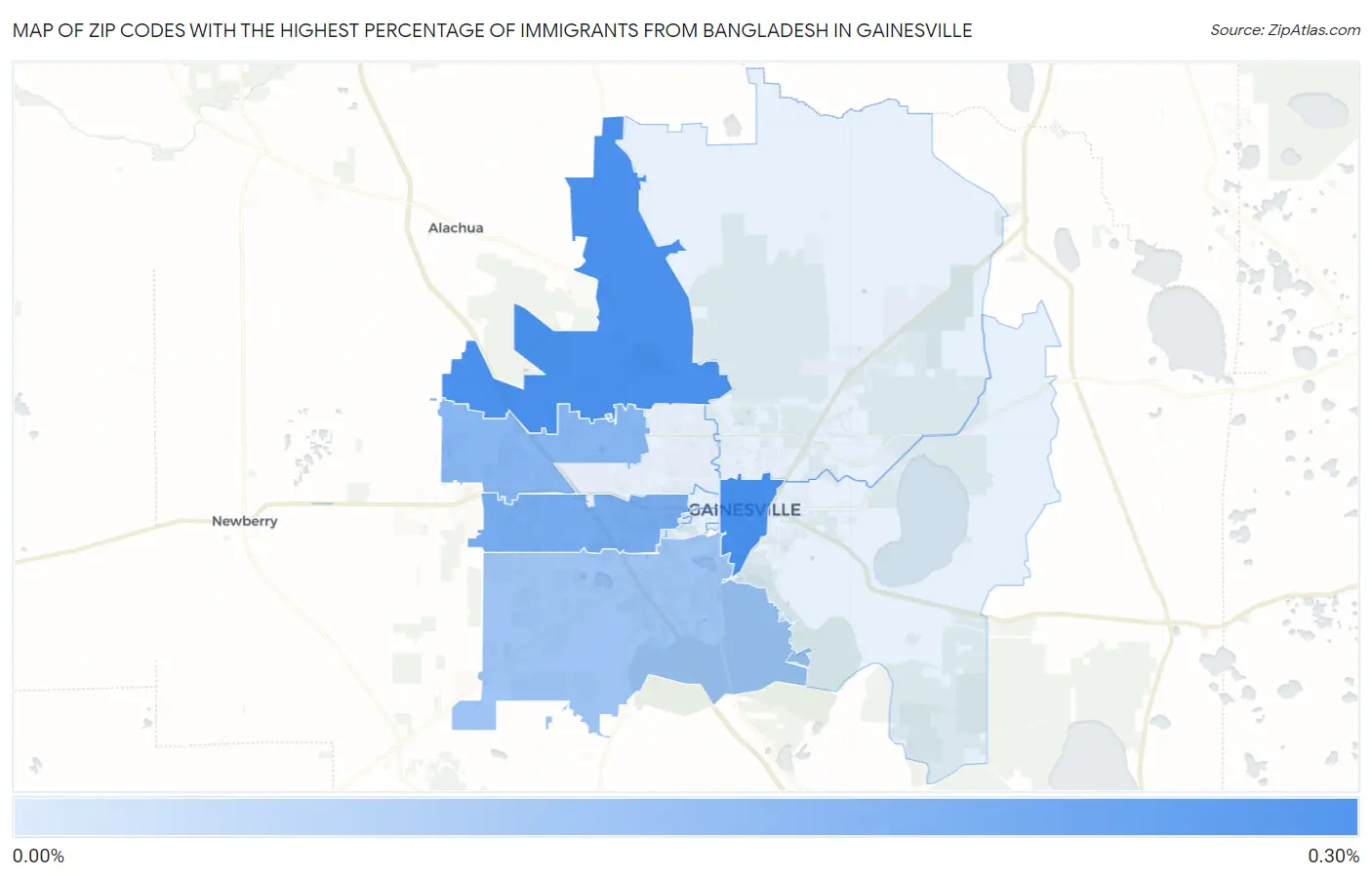 Zip Codes with the Highest Percentage of Immigrants from Bangladesh in Gainesville Map