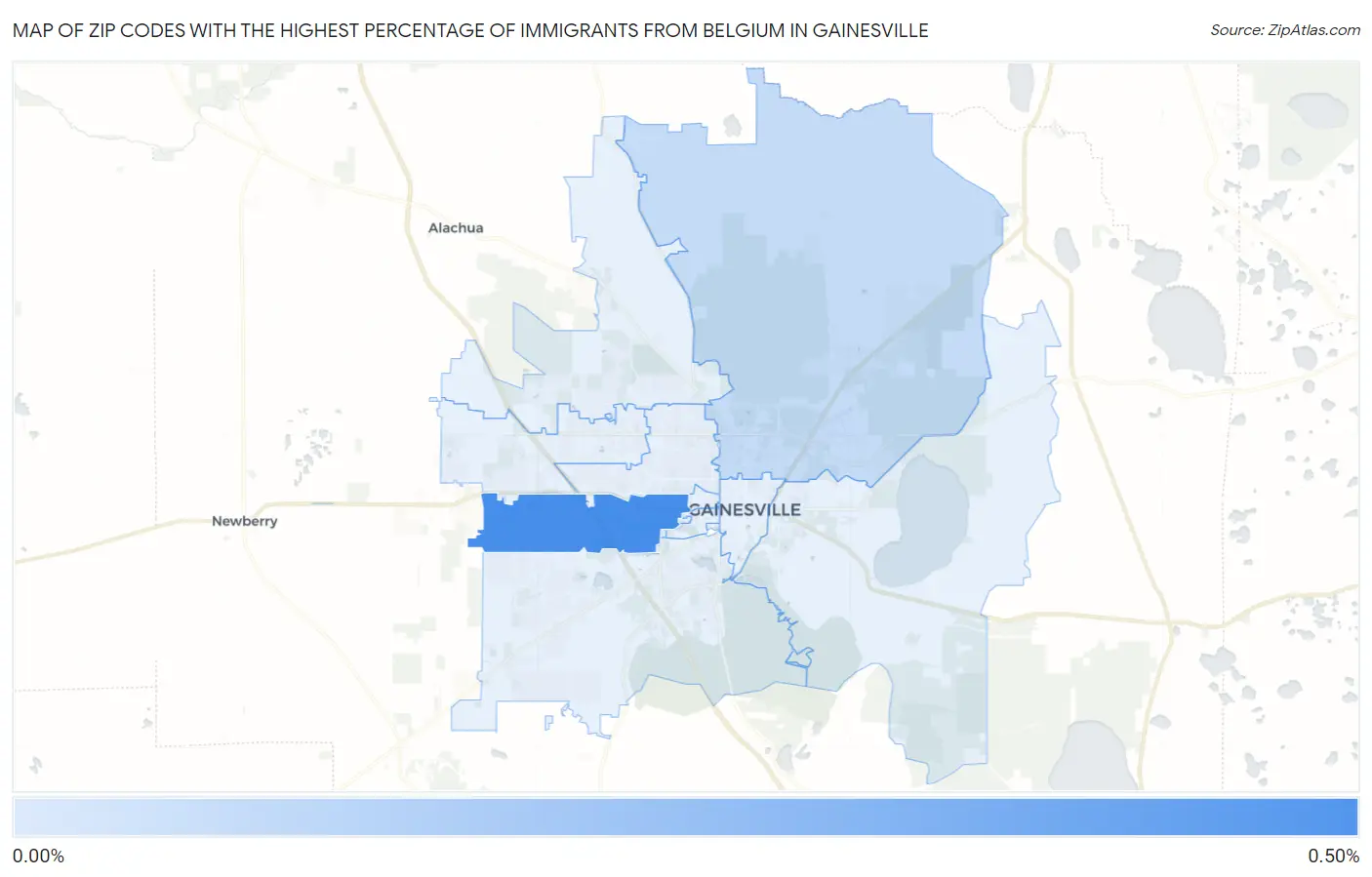 Zip Codes with the Highest Percentage of Immigrants from Belgium in Gainesville Map