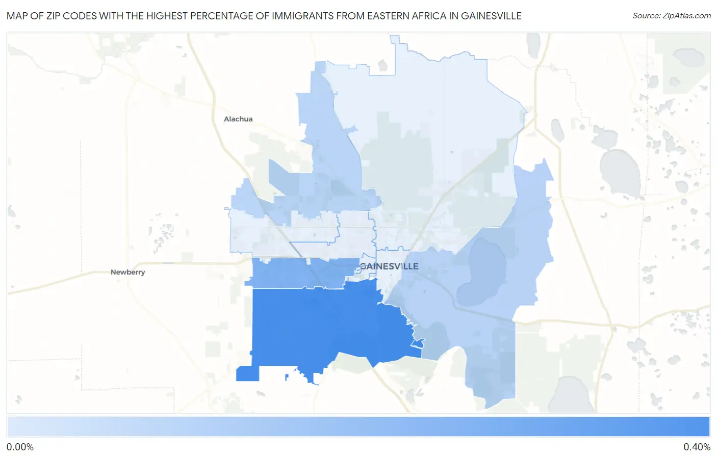 Zip Codes with the Highest Percentage of Immigrants from Eastern Africa in Gainesville Map