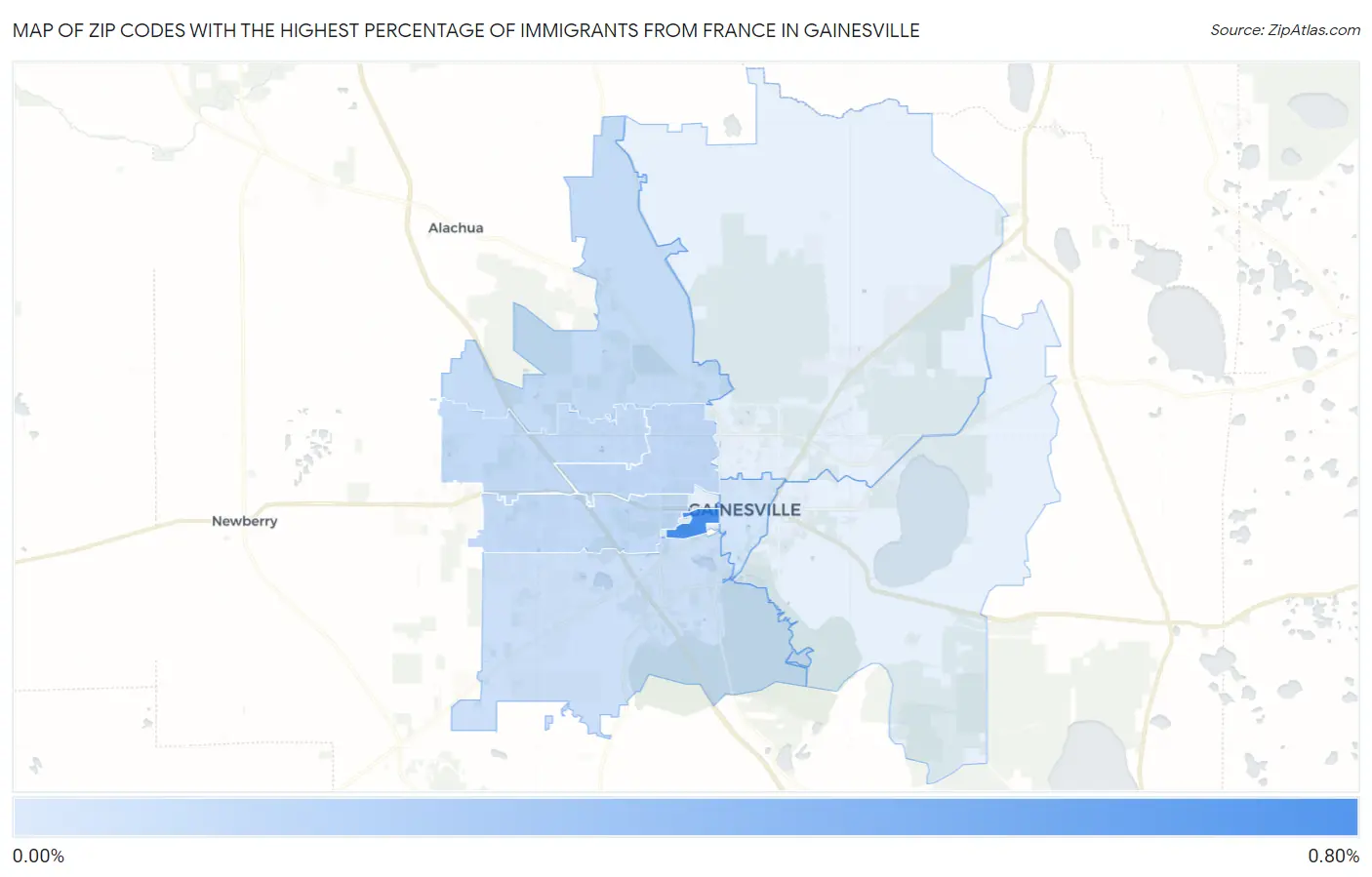 Zip Codes with the Highest Percentage of Immigrants from France in Gainesville Map