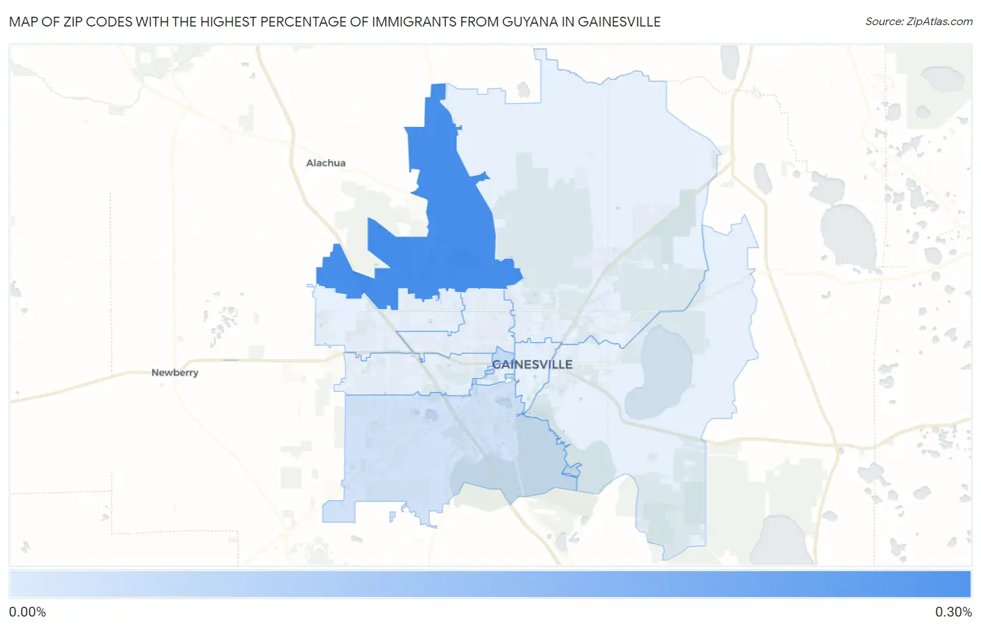Zip Codes with the Highest Percentage of Immigrants from Guyana in Gainesville Map