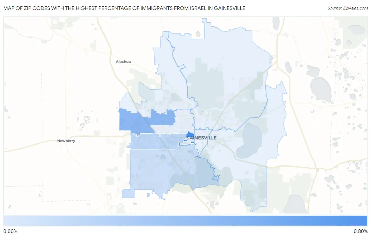 Zip Codes with the Highest Percentage of Immigrants from Israel in Gainesville Map