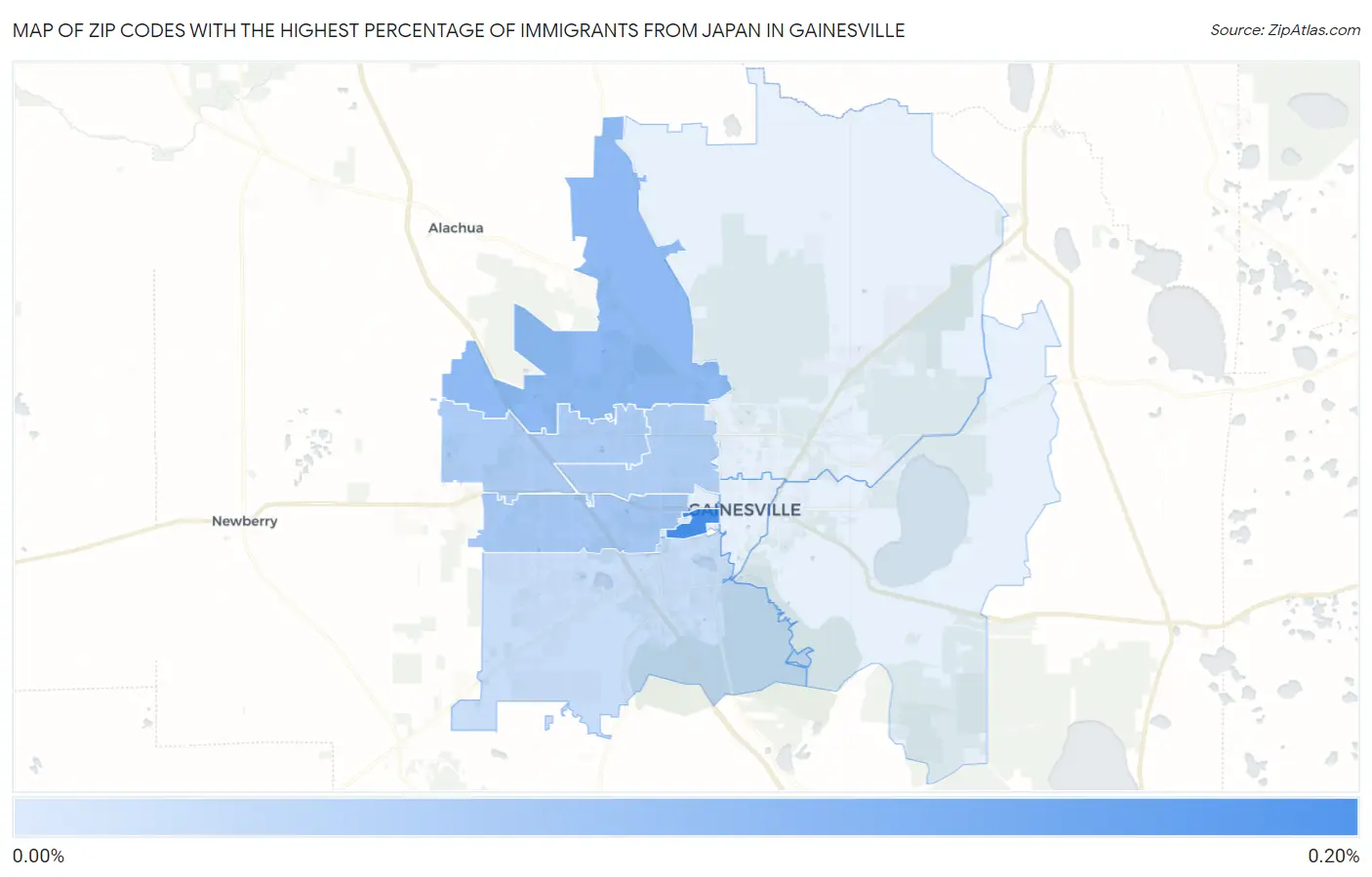 Zip Codes with the Highest Percentage of Immigrants from Japan in Gainesville Map