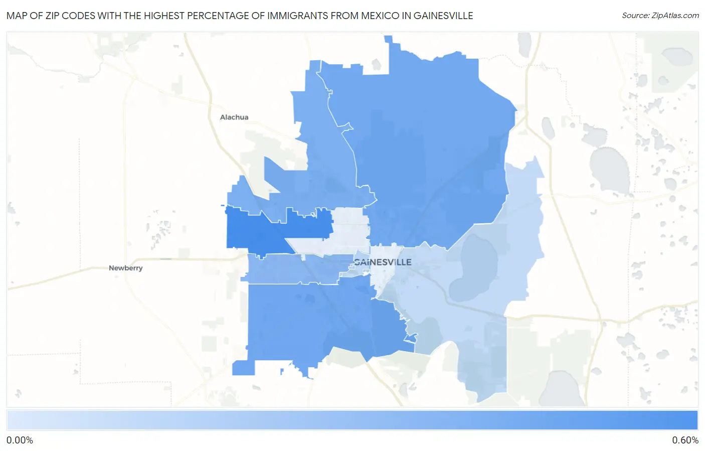 Zip Codes with the Highest Percentage of Immigrants from Mexico in Gainesville Map