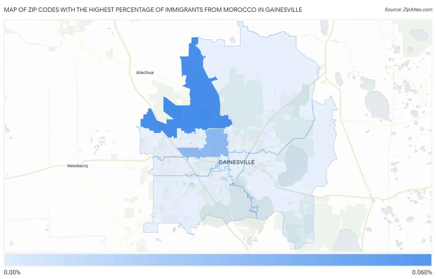Zip Codes with the Highest Percentage of Immigrants from Morocco in Gainesville Map