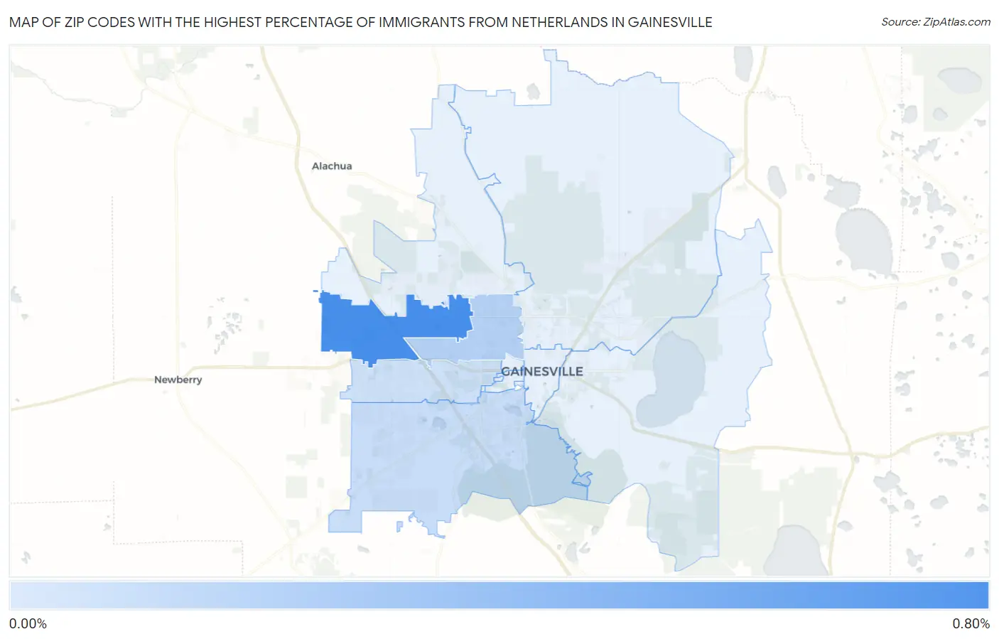 Zip Codes with the Highest Percentage of Immigrants from Netherlands in Gainesville Map
