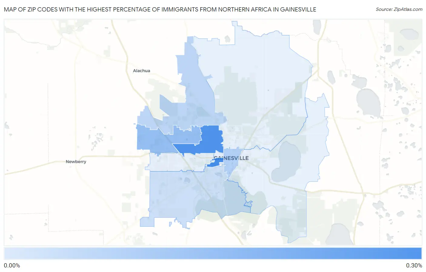 Zip Codes with the Highest Percentage of Immigrants from Northern Africa in Gainesville Map