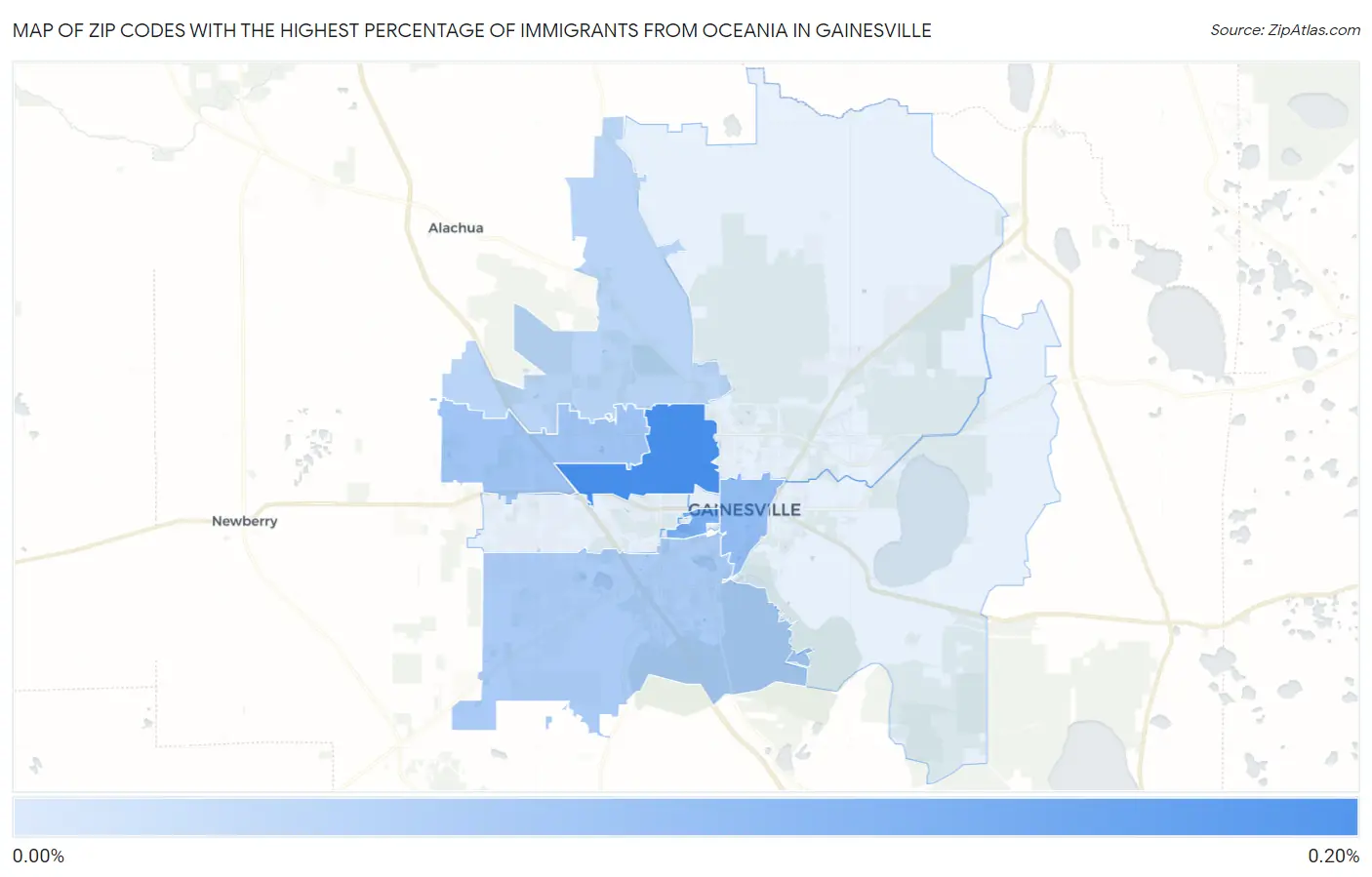 Zip Codes with the Highest Percentage of Immigrants from Oceania in Gainesville Map