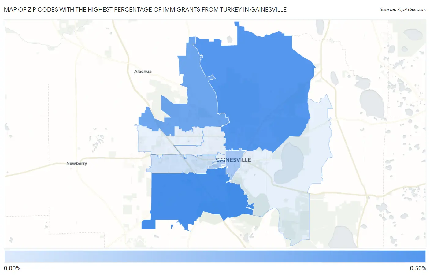 Zip Codes with the Highest Percentage of Immigrants from Turkey in Gainesville Map