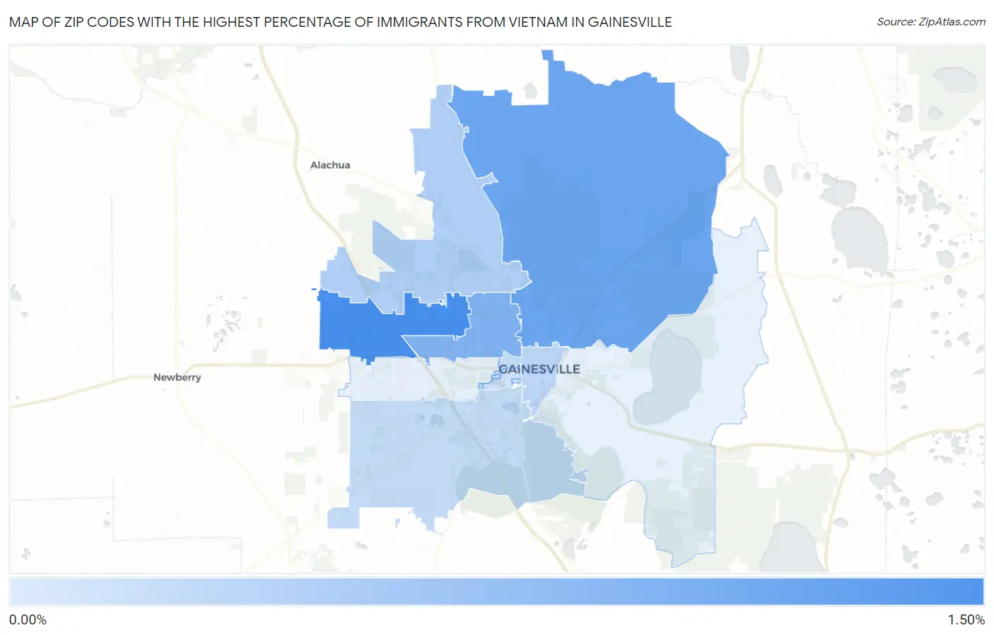 Zip Codes with the Highest Percentage of Immigrants from Vietnam in Gainesville Map