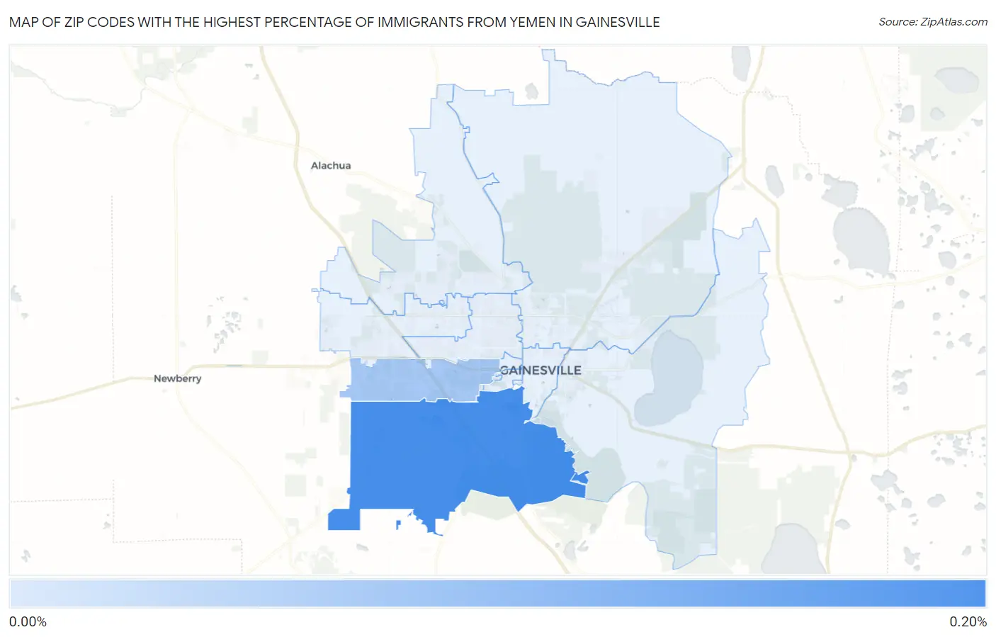 Zip Codes with the Highest Percentage of Immigrants from Yemen in Gainesville Map