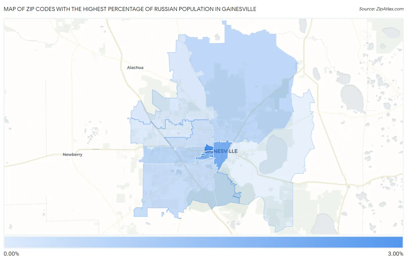 Zip Codes with the Highest Percentage of Russian Population in Gainesville Map