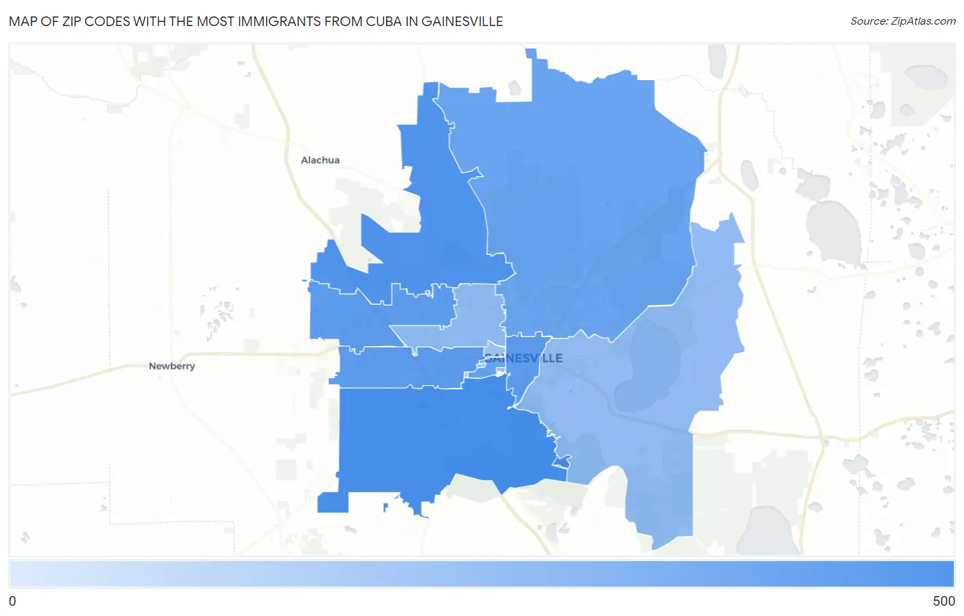 Zip Codes with the Most Immigrants from Cuba in Gainesville Map