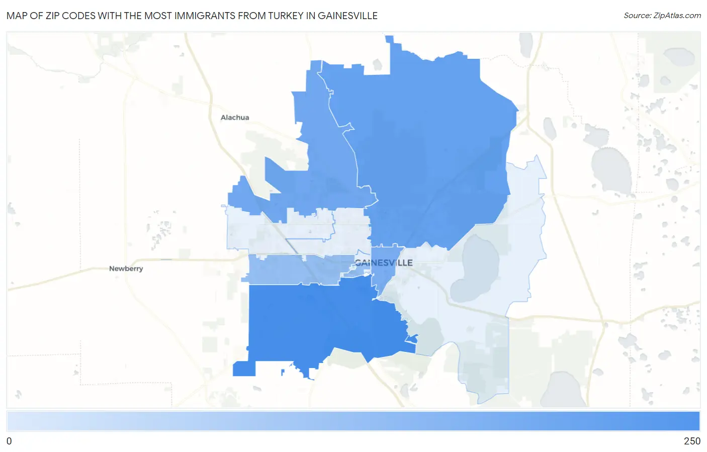 Zip Codes with the Most Immigrants from Turkey in Gainesville Map