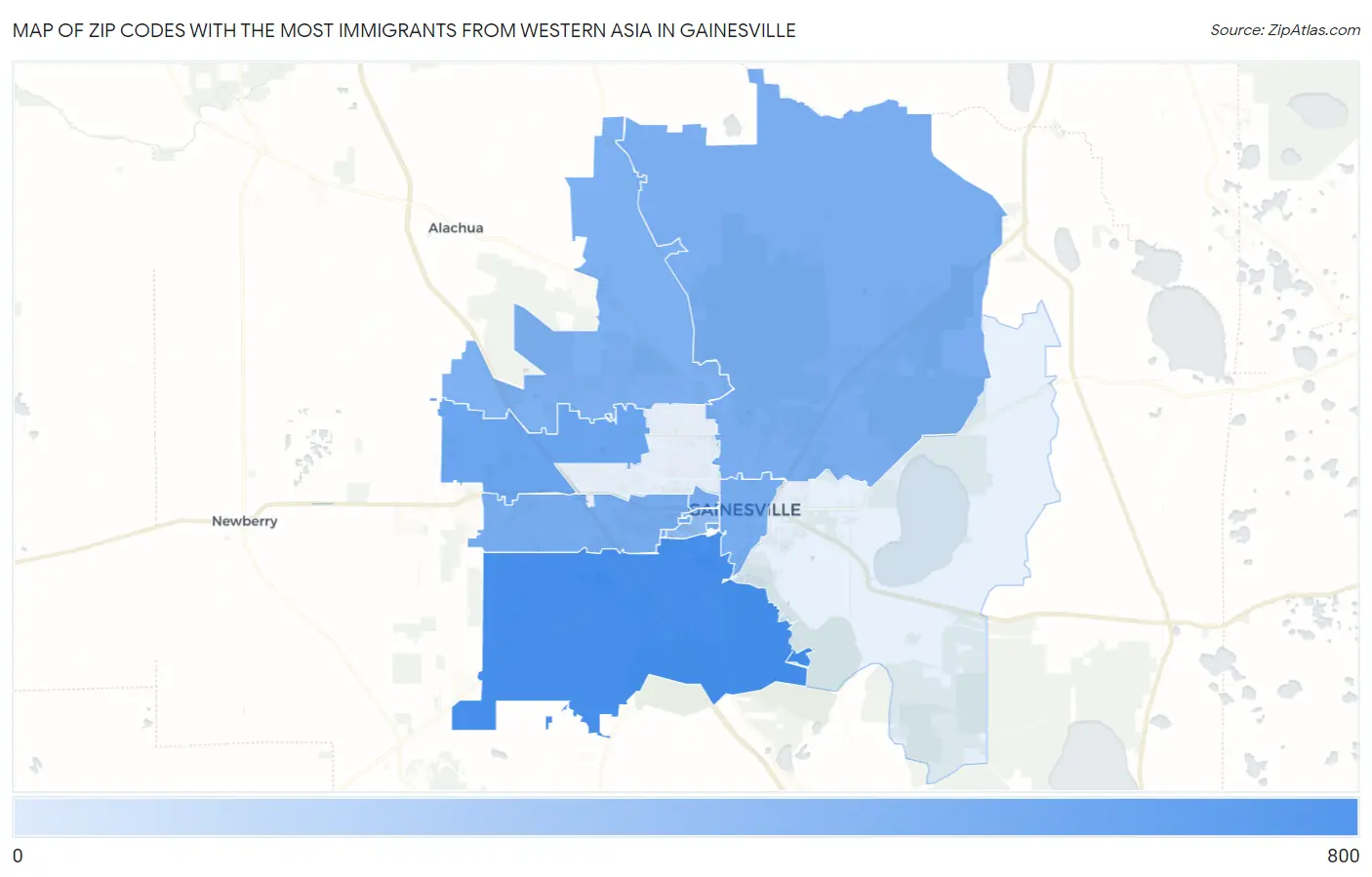 Zip Codes with the Most Immigrants from Western Asia in Gainesville Map