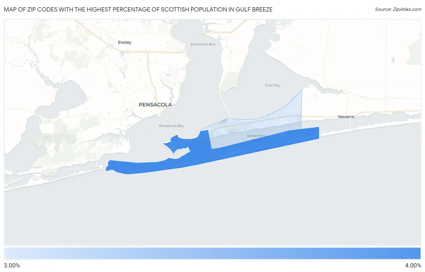 Zip Codes with the Highest Percentage of Scottish Population in Gulf Breeze Map