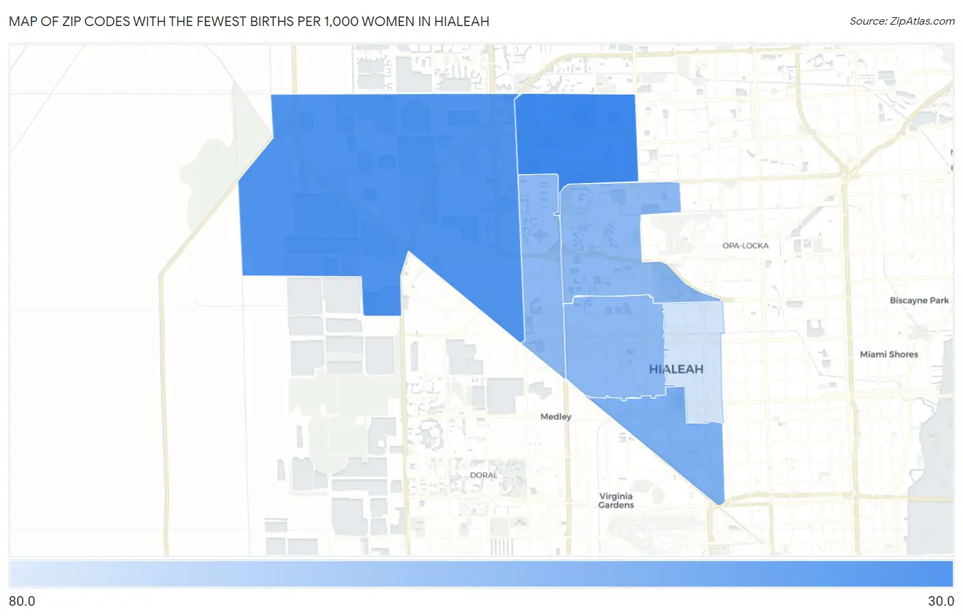 Zip Codes with the Fewest Births per 1,000 Women in Hialeah Map