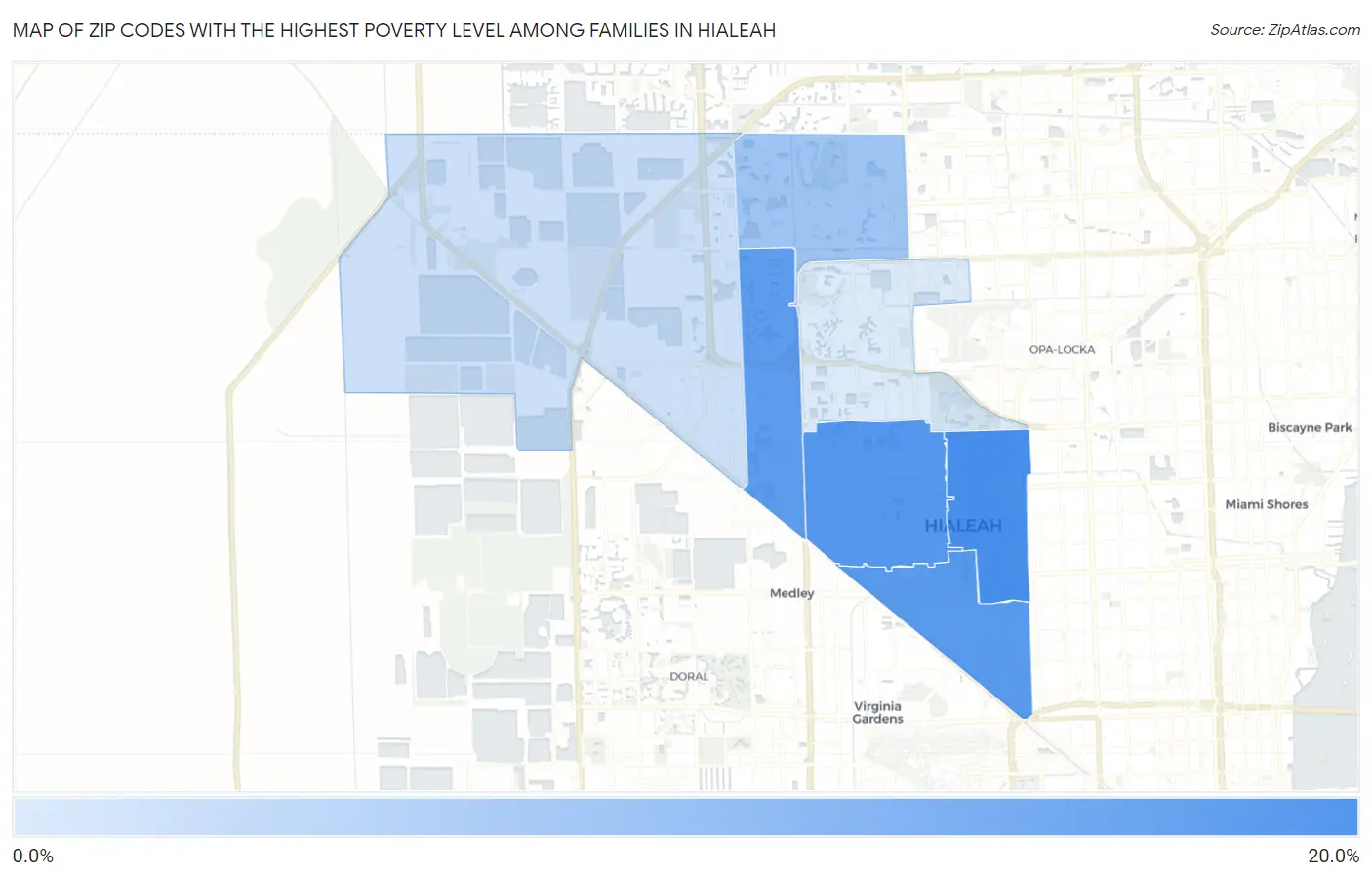 Zip Codes with the Highest Poverty Level Among Families in Hialeah Map
