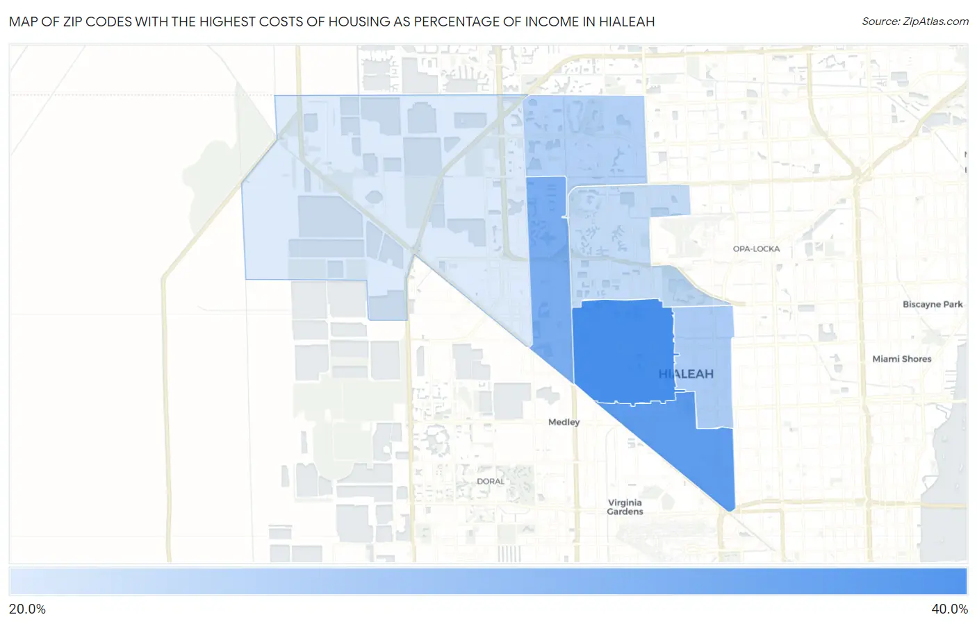 Zip Codes with the Highest Costs of Housing as Percentage of Income in Hialeah Map