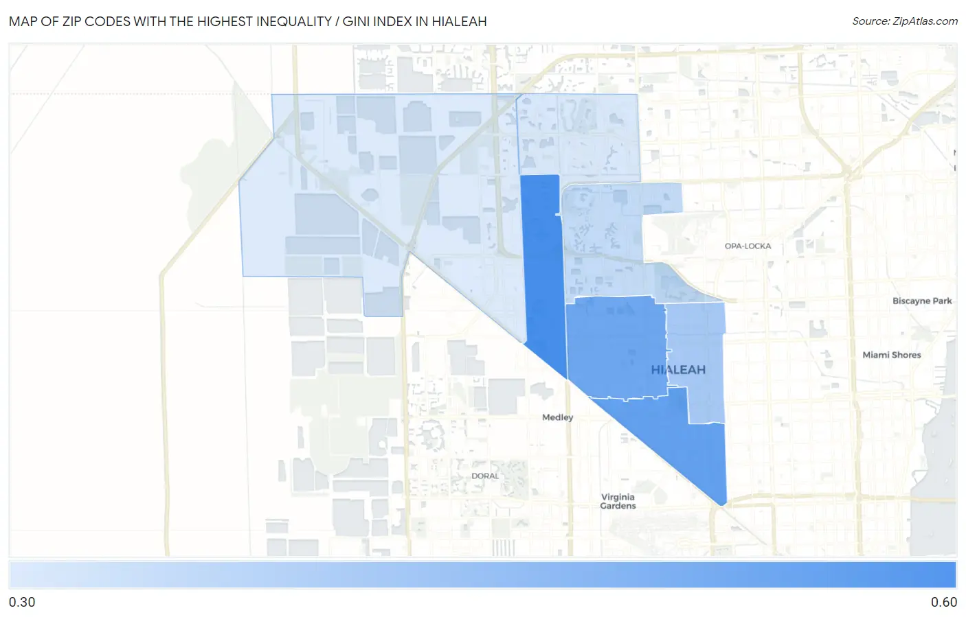 Zip Codes with the Highest Inequality / Gini Index in Hialeah Map