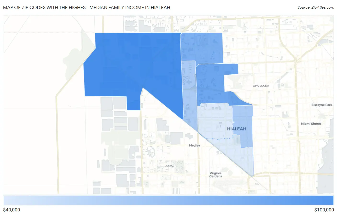 Zip Codes with the Highest Median Family Income in Hialeah Map