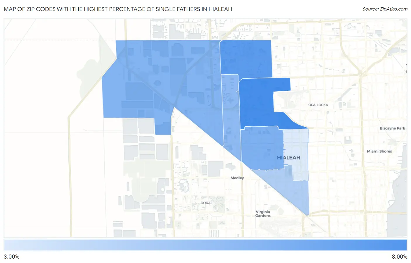 Zip Codes with the Highest Percentage of Single Fathers in Hialeah Map