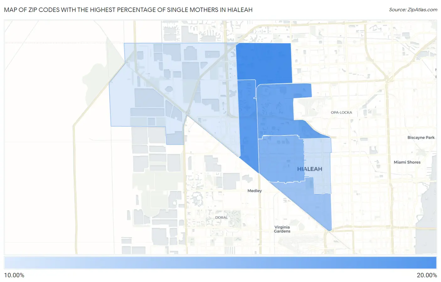 Zip Codes with the Highest Percentage of Single Mothers in Hialeah Map