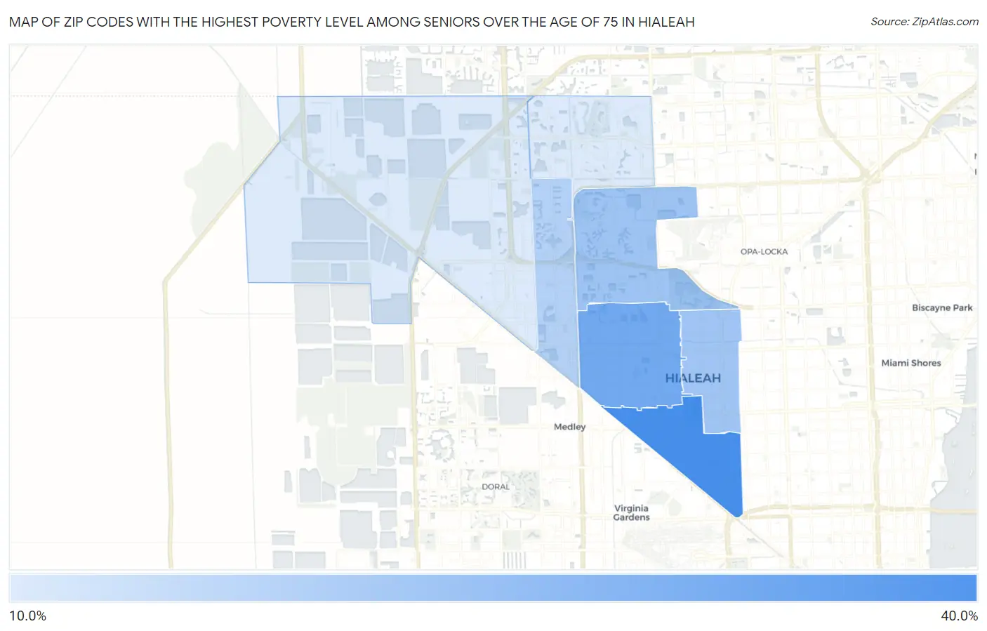Zip Codes with the Highest Poverty Level Among Seniors Over the Age of 75 in Hialeah Map