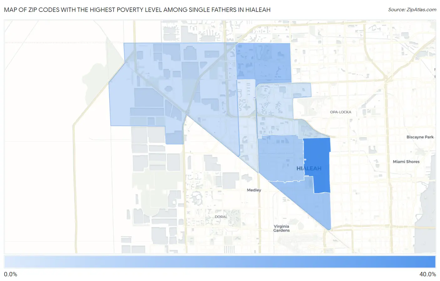 Zip Codes with the Highest Poverty Level Among Single Fathers in Hialeah Map