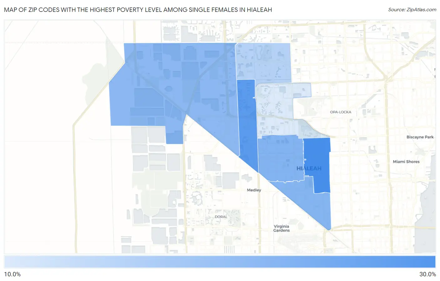 Zip Codes with the Highest Poverty Level Among Single Females in Hialeah Map