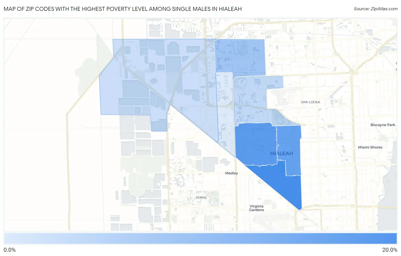 Zip Codes with the Highest Poverty Level Among Single Males in Hialeah Map