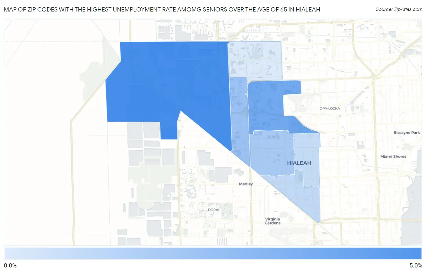Zip Codes with the Highest Unemployment Rate Amomg Seniors Over the Age of 65 in Hialeah Map